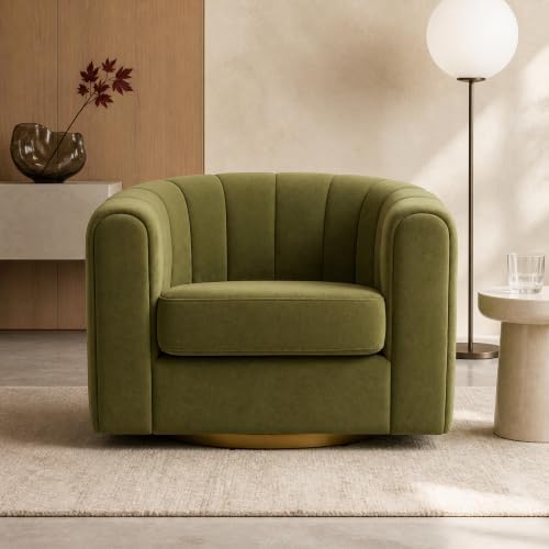 360° Swivel Accent Chair, Velvet Barrel Chair, Olive Green