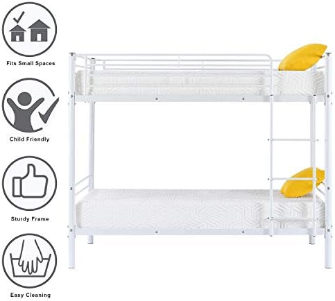 Bonnlo Bunk Bed Twin Over Twin, Metal Bunk Beds White for Girls/Boys/Adults, Anti-Slip Flat Step, No Box Spring Needed