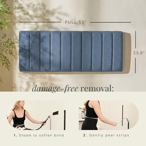 Nestl Upholstered Full Headboard - Easy Assemble Channel Stitched Headboard Full Size - Wall Mounted Headboards with 3D Soundproof Wall Panels Peel & Stick Floating Headboards, Slate Blue