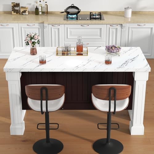 Gyfimoie 63" Large Imitation Marble Bar Table with Roman Column,36" Tall Island Table with Charging Station,Mordern Kitchen Island,Home Bar Unit for Home Kitchen, Living Room, Balcony, Basement