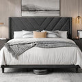 Yaheetech King Bed Frame with Chevron Channel-Tufted Headboard, Dark Gray