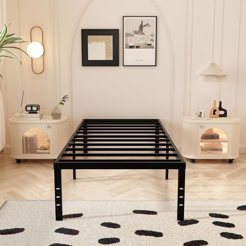 Maenizi Twin Bed Frames with Fabric Cover 18 Inch, Heavy Duty Metal Bed Frame Twin, No Box Spring Needed, Support Up to 2500 lbs, Easy Assembly, Noise Free, Black