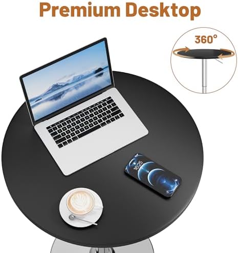 Flamaker Round Bistro Pub Table 23.6 Inch Height Adjustable 360° Swivel Bar Table Metal Base for Pub, Dining Room, Party (1, Black-Silver)