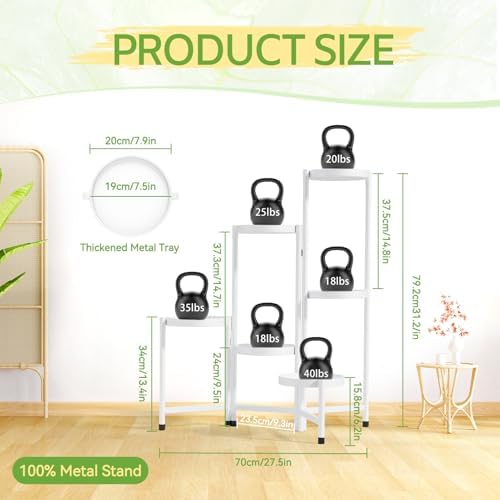 iDavosic.ly Plant Stand Indoor Outdoor, 6 Tier Metal Corner Shelf, White
