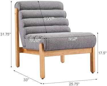 Christopher Knight Home Fluffy Low Profile Accent Chair, Modern Living Room Armless Lounge Chair, Fabric Comfy Reading Chair for Bedroom, Wooden Frame and Thick Padded Seat, Grey+Natural