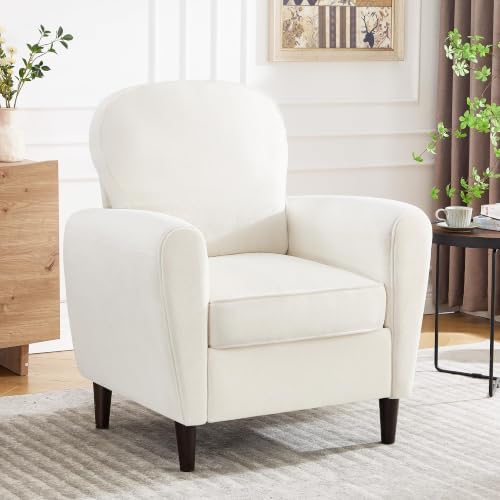 Accent Chair, Mid Century Modern Arm Chair with Thick Cushion and Back, Upholstered Comfy Reading Chair Single Sofa Chair for Living Room, Bedroom, Club, Beige
