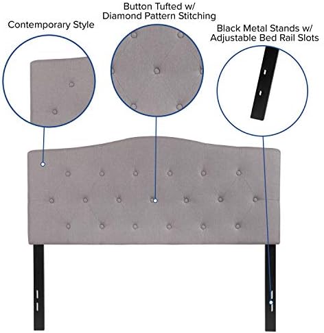 EMMA + OLIVER Light Gray Full Button Tufted Headboard