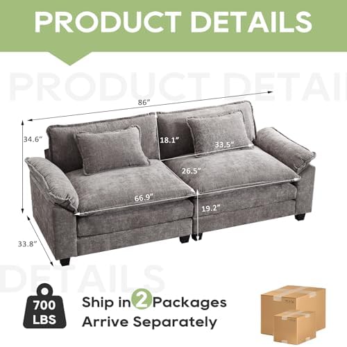 Oprisen 86" Modular Sectional Sofa, Comfy Loveseat Deep Cloud Couch