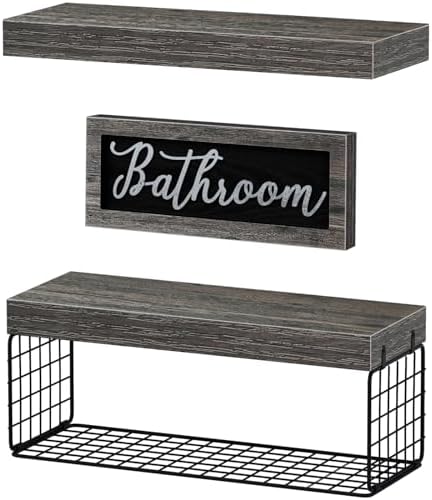 QEEIG ‎Bathroom Shelves with Decor Sign (Grey, 15.7")