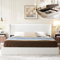 King Lift Up Storage Bed, Corduroy Platform Bed with Headboard, Cream