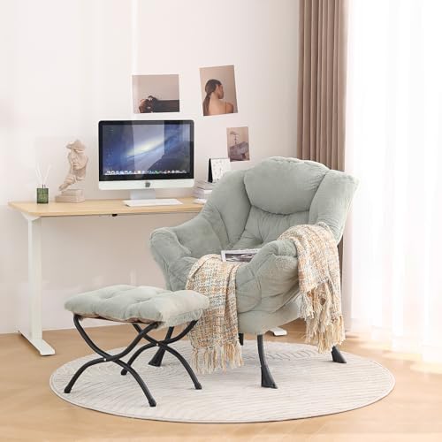 Tiita Lazy Chair with Ottoman, Comfy Reading Accent Chair, Plush Green