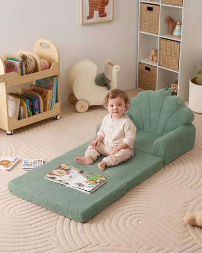 Blissful Diary Foldable Kids Couch, 2-in-1 Kids Sofa Chair, Green Shell