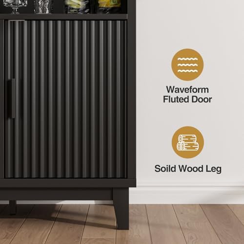 Fluted Coffee Bar Cabinet with Charging Station, 47.2" W Liquor Cabinet