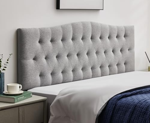 Tufted Upholstered King Size Headboard Only, Adjustable 38-50 in, Gray