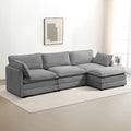 ROWHY 112'' Modular Sectional Cloud Couch with Movable Ottoman, 4 Seat Modern Corduroy Sofa, Deep Seat L Shaped Couch for Living Room Bedroom Apartment,Dark Grey