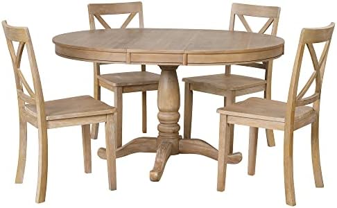 Harper & Bright Designs Modern Dining Table Set for 4,Round Table and 4 Kitchen Room Chairs,5 Piece Kitchen Table Set for Dining Room,Dinette,Breakfast Nook,Natural Wood Wash