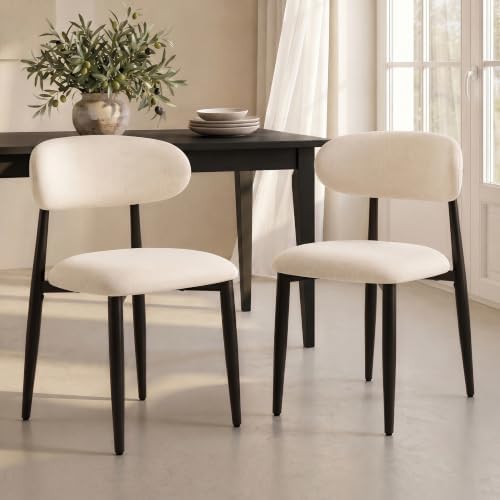 UVV Dining Chairs Set of 6, Metal Kitchen Chairs with Modern Fabric Upholstered for Dining Room, Beige