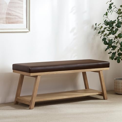 45" Entryway Bench Upholstered Storage Bench for Bedroom(PU-Brown)