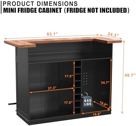 GDLF 63.1" Home Bar Cabinet with Fridge Space, U-Shape Liquor Mini Bar