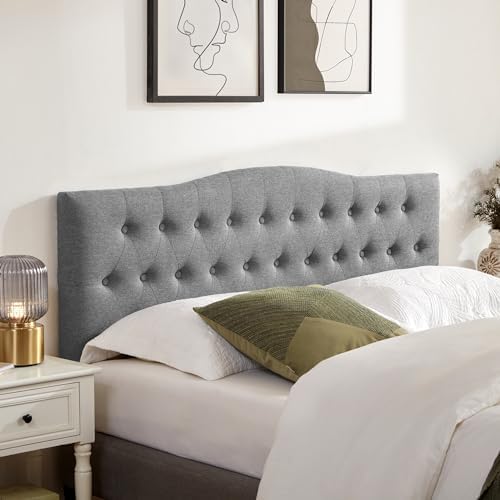 Tufted Headboard King Size, Solid Wood Adjustable Height Head Board, Gray