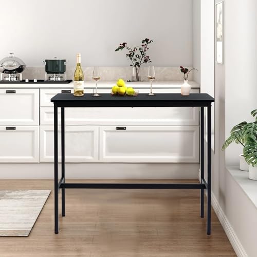 44.5" Bar Table, Pub Table with Adjustable Feet Floor Protector, Narrow Rectangular Kitchen Counter Dining Tables, Sofa High Top Tables with Sturdy Metal Legs, Black