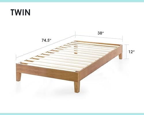 Mellow Naturalista Grand - 12 Inch Solid Wood Platform Bed with Wooden Slats - No Box Spring Needed - Queen (Natural Pine)