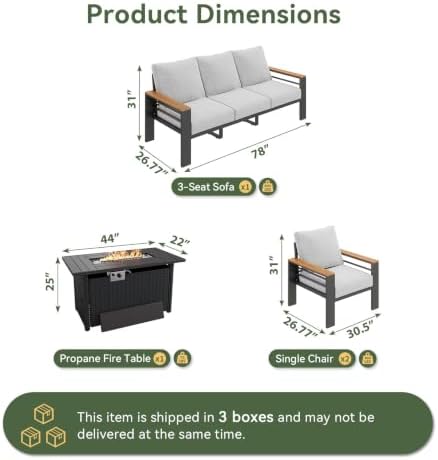 Aoxun Patio Furniture Set, Aluminum Outdoor Furniture with Fire Pit Table