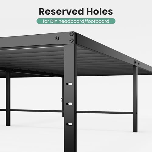 OLIXIS Queen Bed Frame, Heavy Duty Sturdy 18 Inch Metal Platform Bed with Storage Space, Sturdy Support Slats & Noise-Free, No Box Spring Needed, Easy Assembly