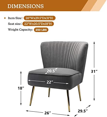 HULALA HOME Velvet Accent Chair, Modern Upholstered Cute Side Chair with Gold Metal Legs, Armless Wingback Slipper Chair Comfy Living Room Chair for Bedroom Guest Room Vanity,Grey