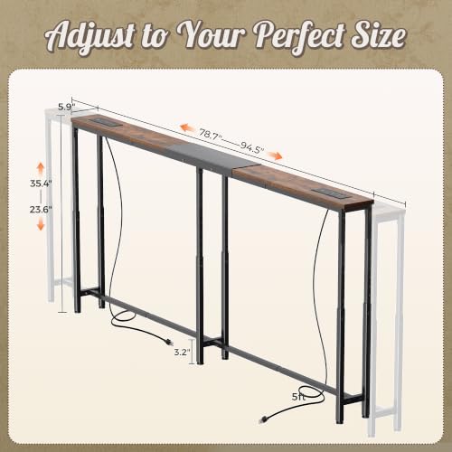 Huuger Narrow Console Table with Power Outlets & USB-C, Rustic Brown