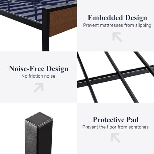 Allewie Full Size Bed Frame, Heavy Duty 12 Metal Slats Support, Walnut