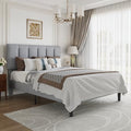 VECELO Queen Size Bed Frame with Upholstered Headboard, Light Grey