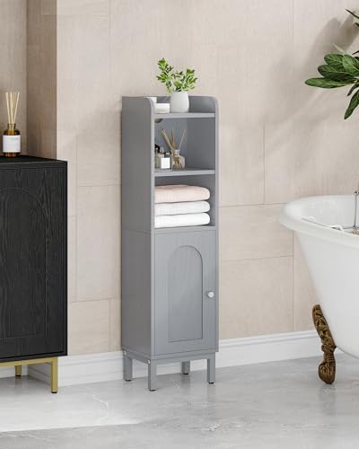 Hzuaneri Bathroom Storage Cabinet, Small Corner Floor Cabinet | Narrow Toilet Paper Holder, Bathroom Organizer with Adjustable Shelf, 2 Doors, for Small Spaces, Gray BC38221GR
