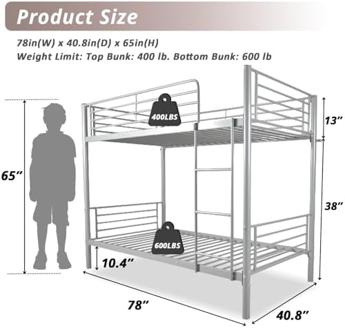 Karl home Metal Bunk Bed Twin Over Twin with Built-in Ladder, Black