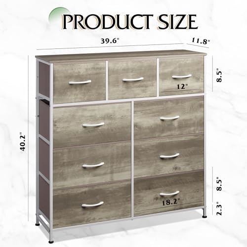 WLIVE Tall Dresser for Bedroom, 9 Drawer Chest of Drawers, Greige