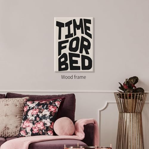 Black And White Time For Bed Poster Funny Quotes Wall Art 12x16 inch Framed Trendy Modern Minimalist Canvas Prints for Living Room Bedroom Wall Decor