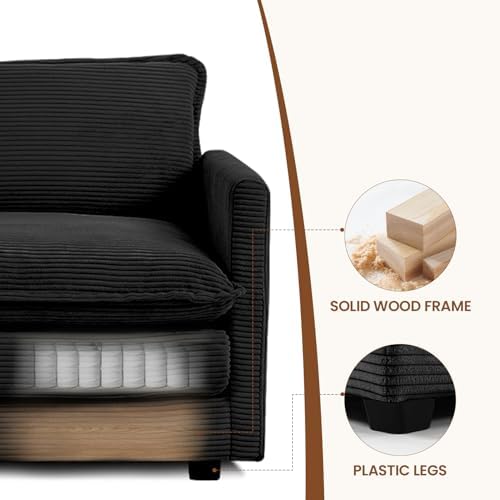 ROWHY 41'' Single Armchair with Ottoman, Modern Corduroy Cloud Couch with Convertible Chaise, Upholstered Sofa Set for Living Room, Black