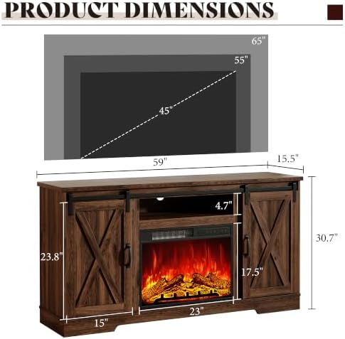 AMERLIFE 59" Fireplace TV Stand for TVs up to 65" with Sliding Barn Doors