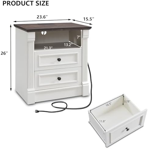 Aitjunz 26" Tall 2 Drawers Dresser for Bedroom, End Table, Antique White