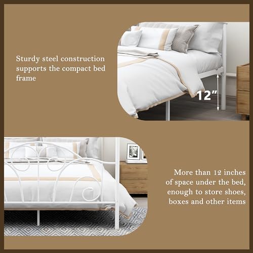 Full Size Four-Poster Metal Canopy Bed Frame,White
