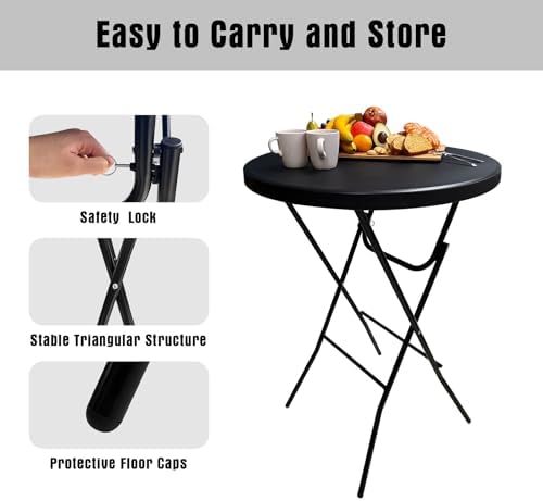 GUAGUA 32in Folding Cocktail Table, Bar Height, Round,High Top, Black