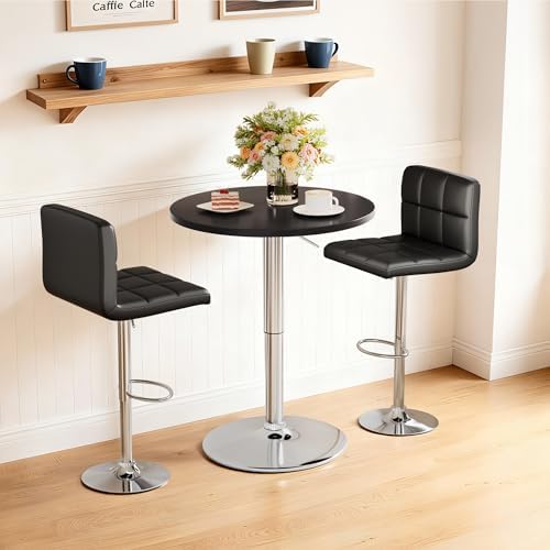 Shahoo Bar Table, Adjustable Height Pub Table 27.4-36 Inches, Cocktail Table for Bar, Bistro, Café, Home, Silver and Black