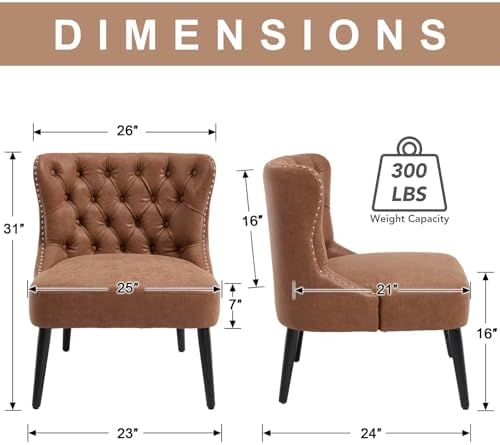 chairus Tufted Slipper Accent Chair, Faux Leather Armless Living Room Chair