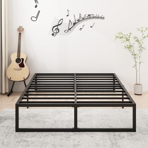 Lutown-Teen 14 Inch Full XL Size Bed Frame No Box Spring Needed, Heavy Duty XL Full Metal Platform Beds with Sturdy Steal Slats for Mattress Foundation, Easy Assembly, Noise Free, Black