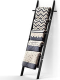Farmhouse Wooden Blanket Ladder with Removable Hooks Black 6-Tier