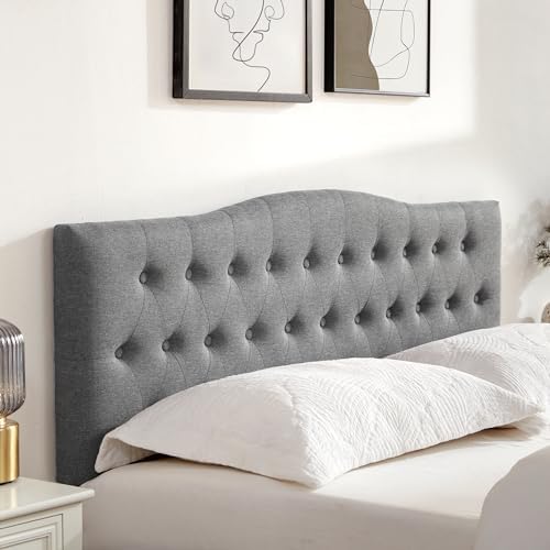 Tufted Headboard Twin Size, Solid Wood Adjustable Height Head Board, Gray