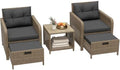 LHBcraft 5 Piece Patio Furniture Set, PE Wicker Outdoor Furniture Set with Soft Cushions & Coffee Table, Outdoor Lounge Chairs with Ottoman for Porch, Lawn, Balcony, Beige-Black