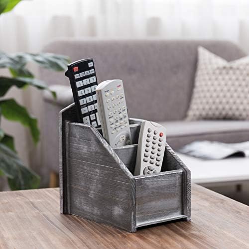 MyGift Graywashed Wood Remote Control Holder, 3-Compartment Organizer