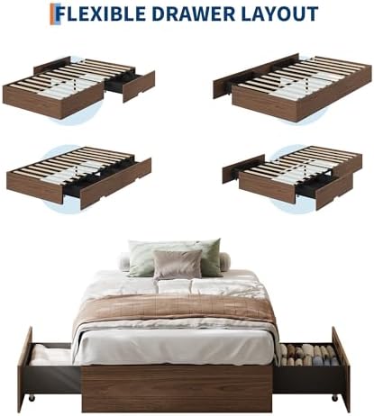 GarveeHome Wood Platform Bed Frame, Twin XL Bed Frame with 2 Drawers