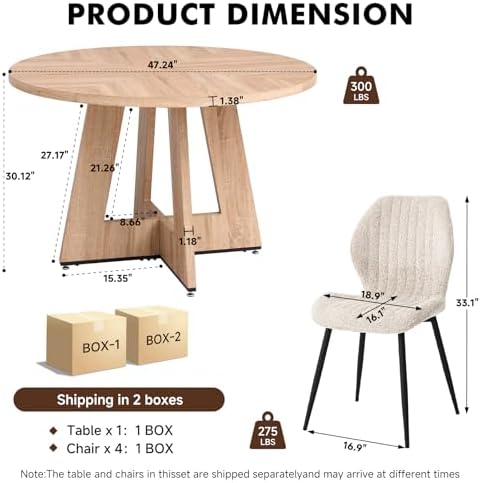 Round Dining Table Set for 4, Kitchen Table and Chairs